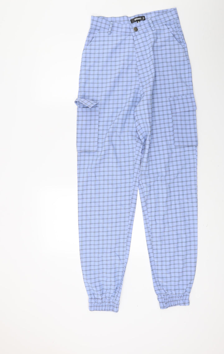 Missguided Womens Blue Check Trousers Size 8 L30 in