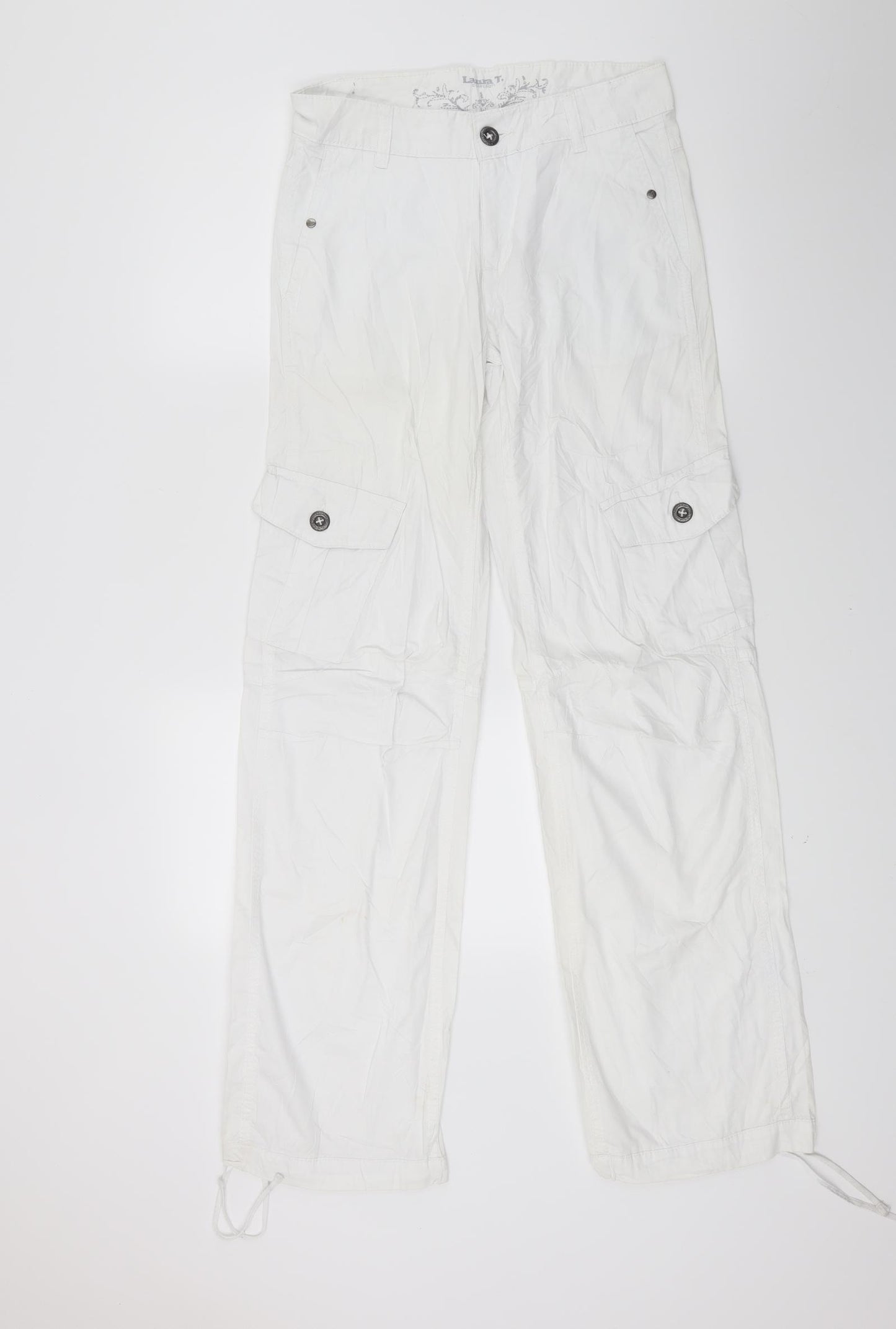 Laura t Womens White  Denim Cargo Trousers Size 6 L29 in