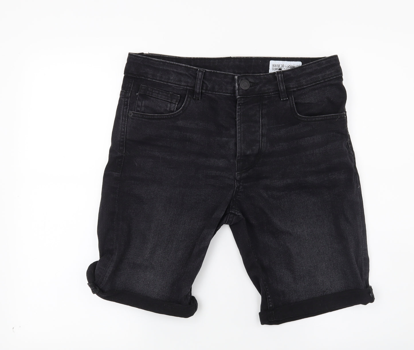 Primark Mens Black  Denim Chino Shorts Size 30 in