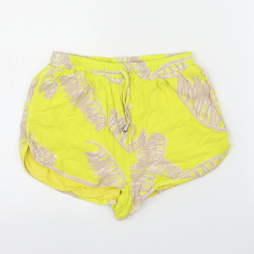Missguided Womens Yellow Floral  Cut-Off Shorts Size 10