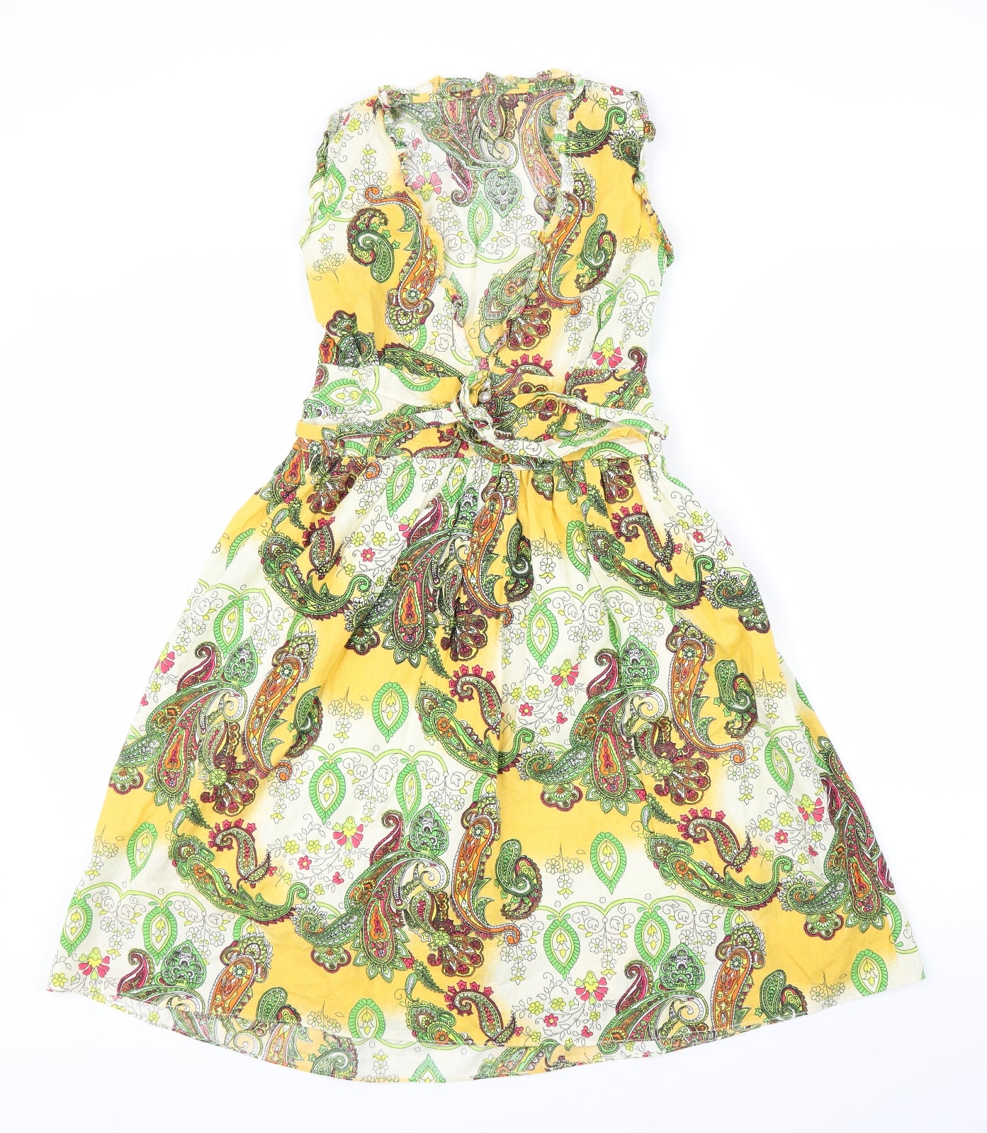 Preworn Womens Yellow Paisley  A-Line  Size S  - Pearls