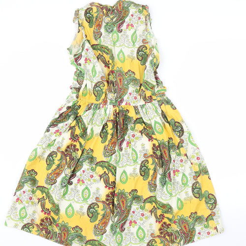 Preworn Womens Yellow Paisley  A-Line  Size S  - Pearls