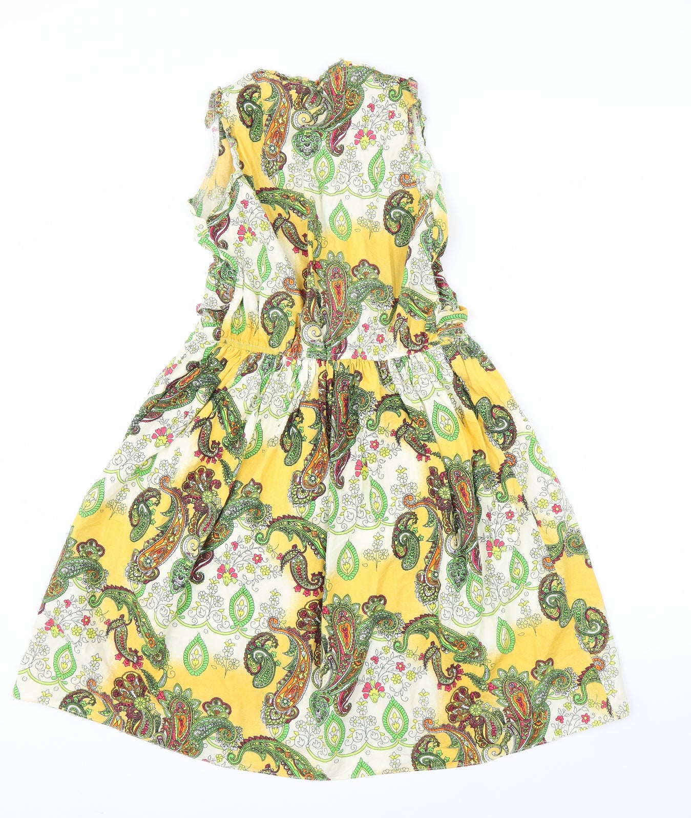 Preworn Womens Yellow Paisley  A-Line  Size S  - Pearls