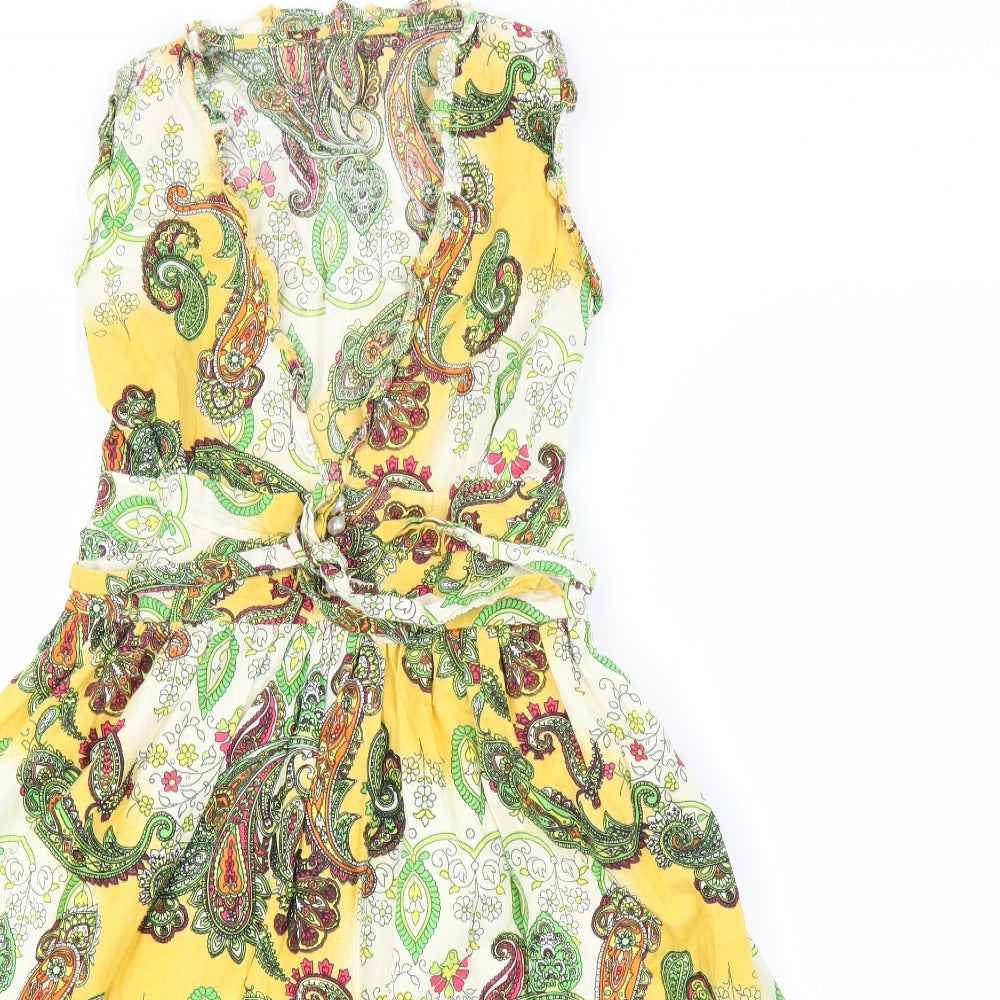 Preworn Womens Yellow Paisley  A-Line  Size S  - Pearls