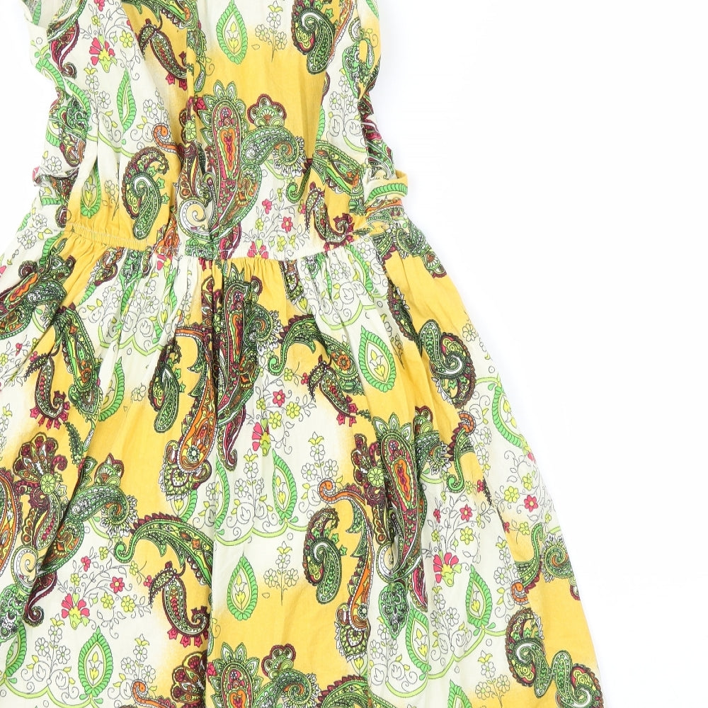 Preworn Womens Yellow Paisley  A-Line  Size S  - Pearls