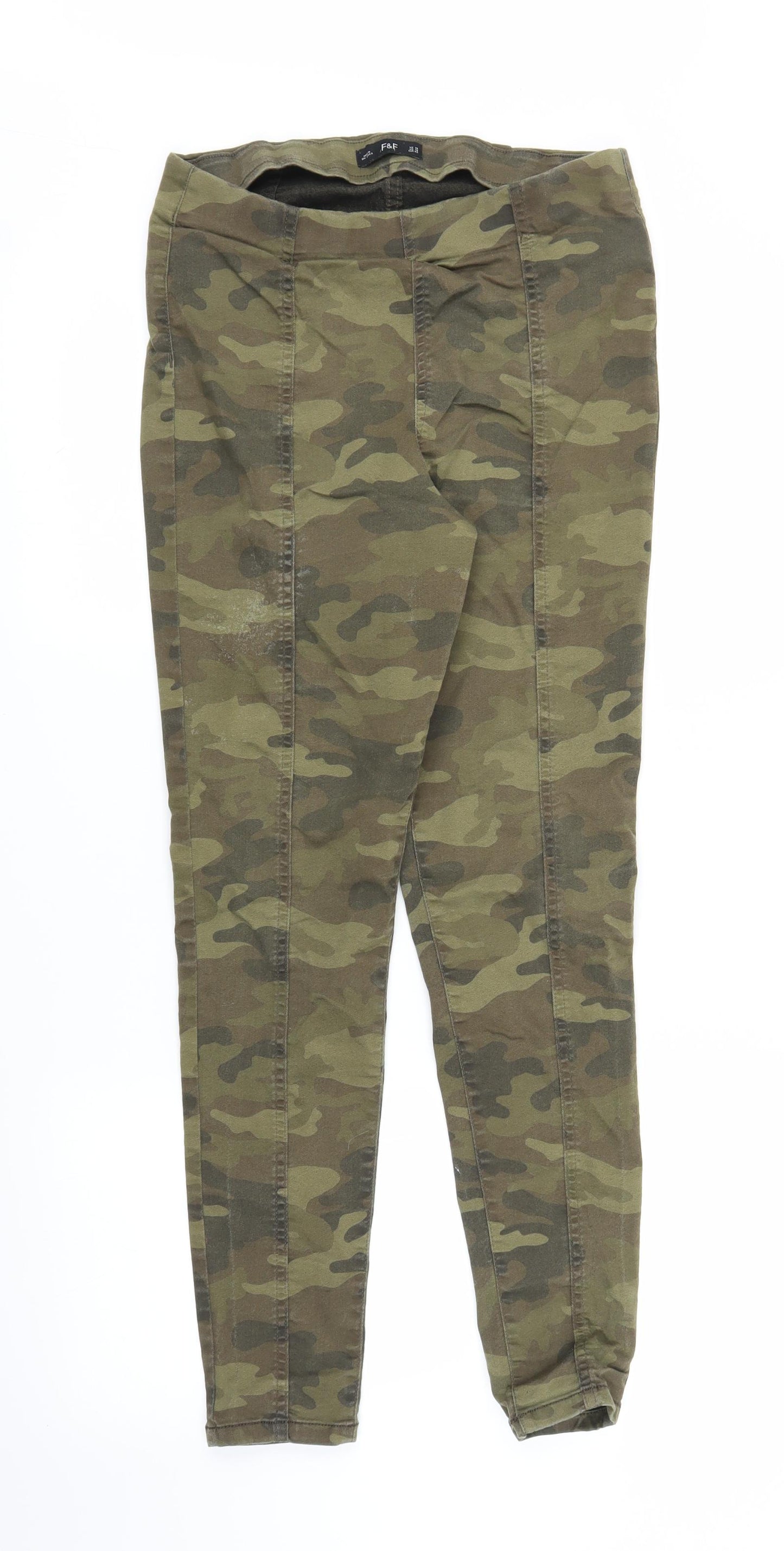 F&F Womens Green Camouflage Denim Jegging Jeans Size 14 L28 in