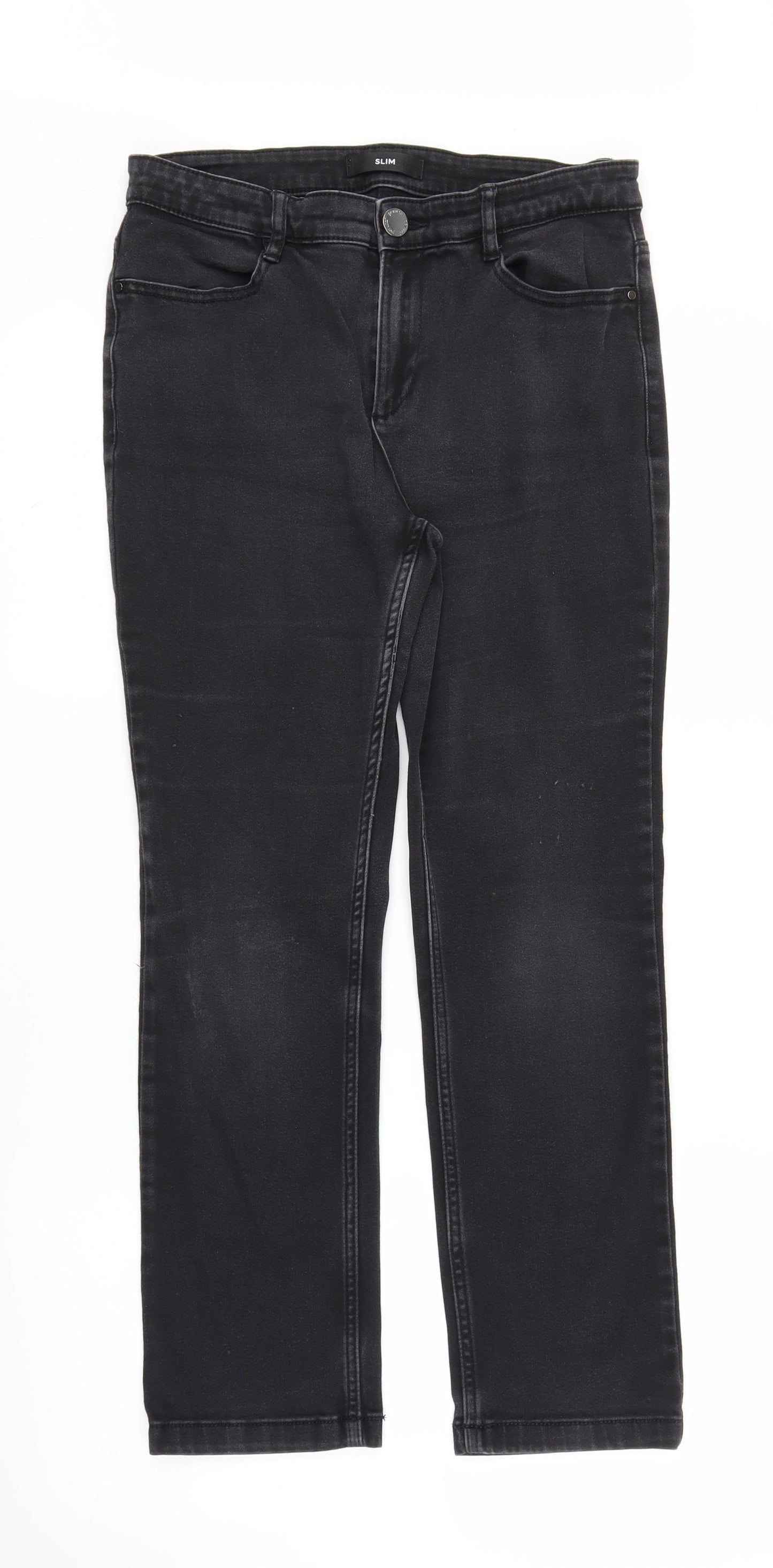 M&S Womens Black  Denim Straight Jeans Size 12 L26 in