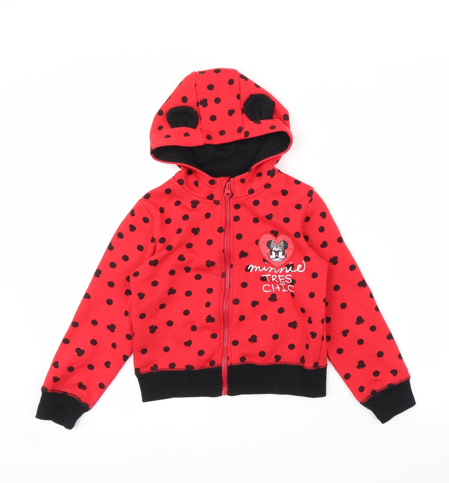 Disney Girls Red Spotted  Full Zip Hoodie Size 5-6 Years  - Minnie Mouse