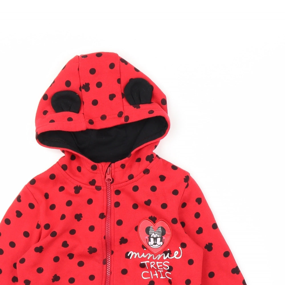 Disney Girls Red Spotted  Full Zip Hoodie Size 5-6 Years  - Minnie Mouse