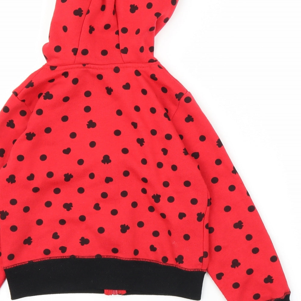 Disney Girls Red Spotted  Full Zip Hoodie Size 5-6 Years  - Minnie Mouse