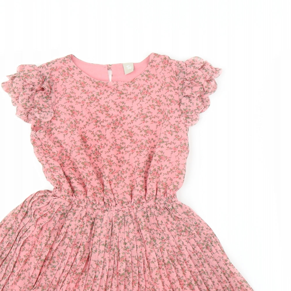 TU Girls Pink Floral  A-Line  Size 6 Years  - Pleated
