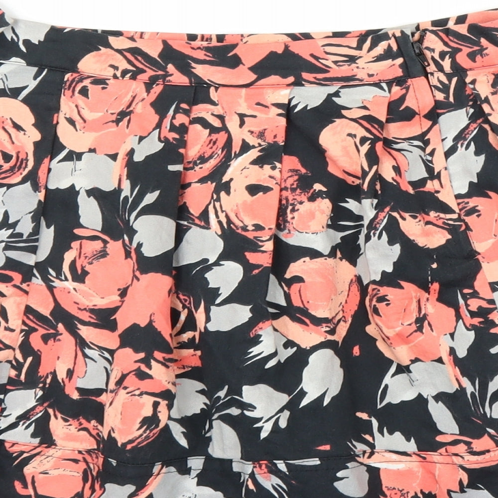 Primark Womens Orange Floral  Pleated Skirt Size 12