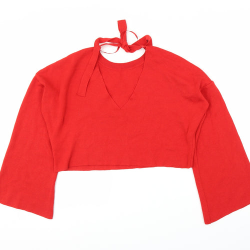 Primark Womens Red   Pullover Jumper Size 6  - Keyhole neck, Cropped
