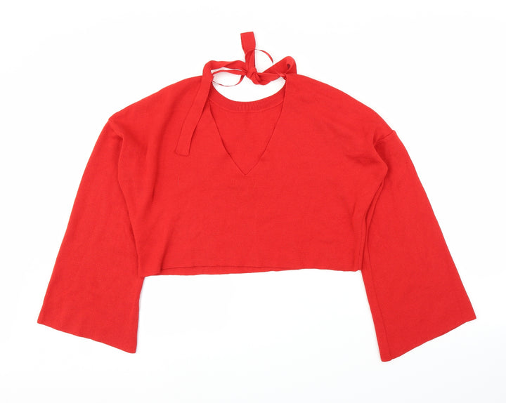 Primark Womens Red   Pullover Jumper Size 6  - Keyhole neck, Cropped