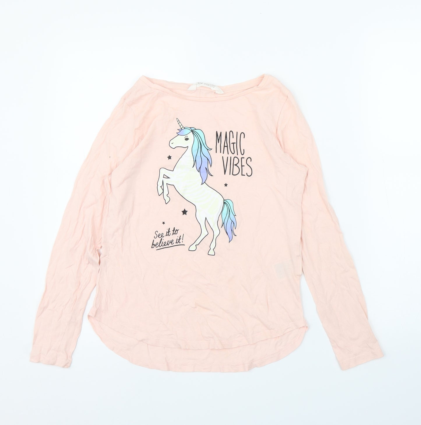 H&M Girls Pink   Basic T-Shirt Size 11 Years  - Unicorn