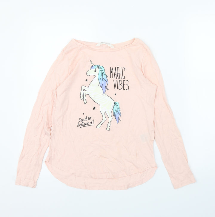 H&M Girls Pink   Basic T-Shirt Size 11 Years  - Unicorn