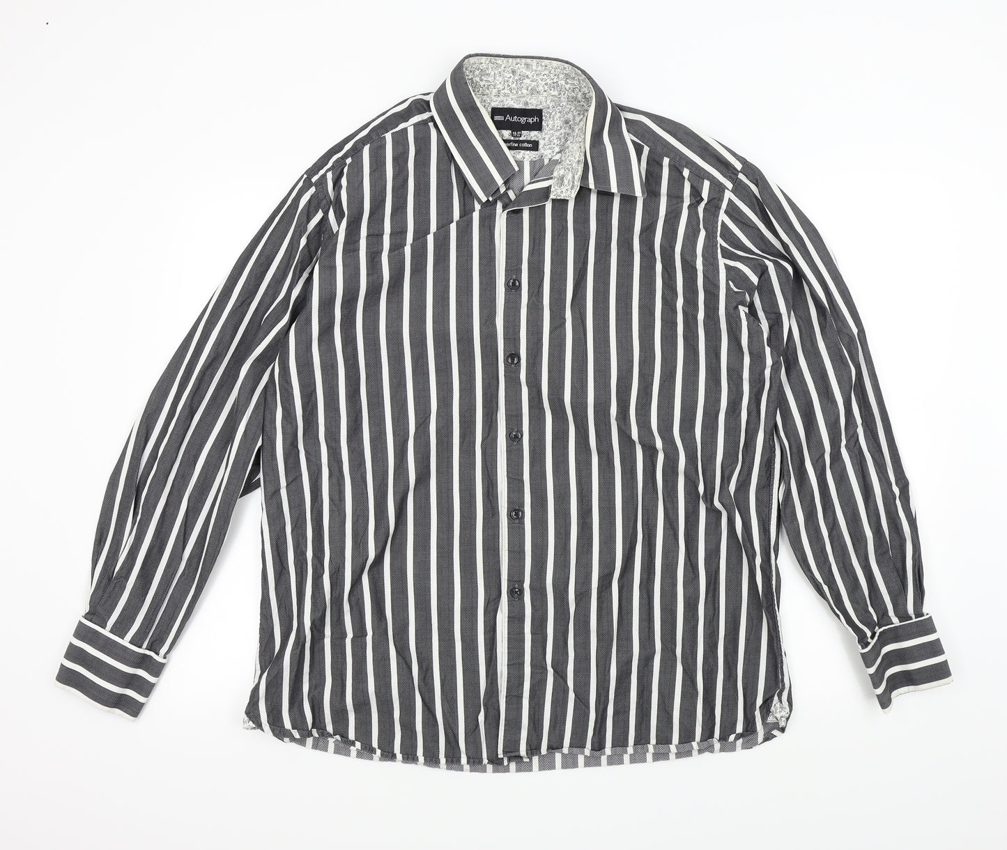 M&S Mens Grey Striped   Button-Up Size 44