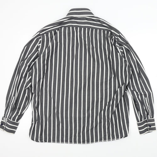 M&S Mens Grey Striped   Button-Up Size 44
