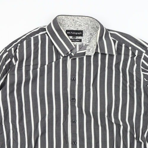 M&S Mens Grey Striped   Button-Up Size 44