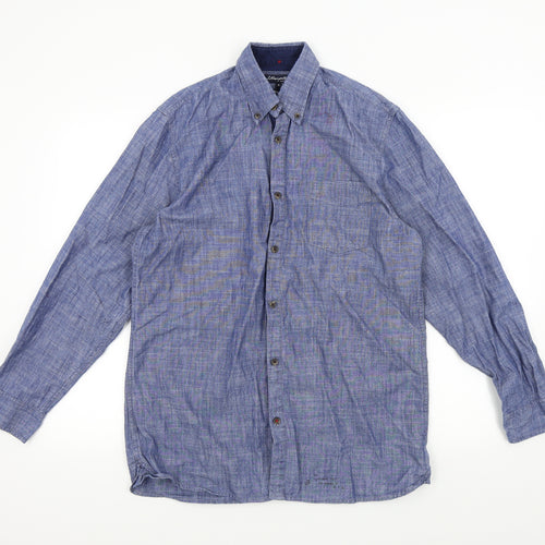 j.hampton Mens Blue Colourblock   Button-Up Size S