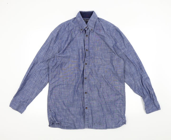 j.hampton Mens Blue Colourblock   Button-Up Size S