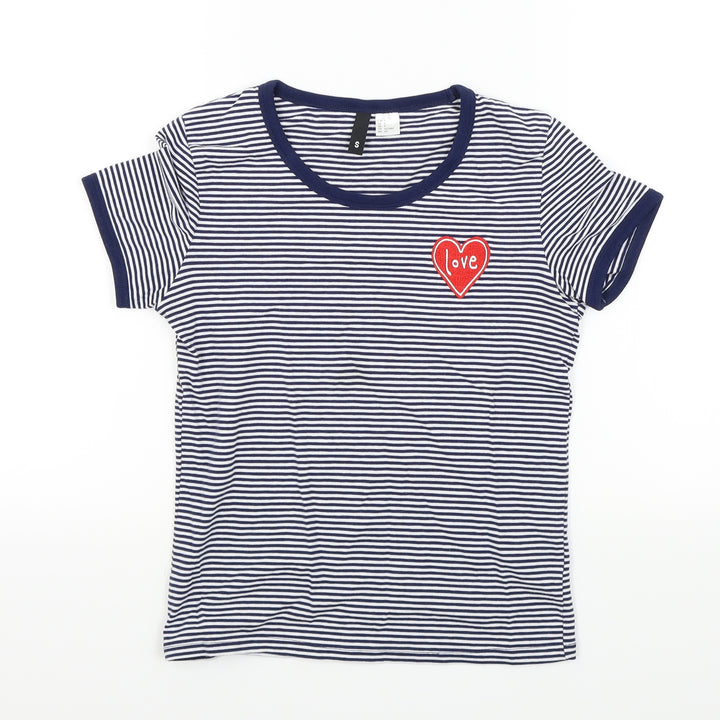 Divided Womens Blue Striped  Basic T-Shirt Size S