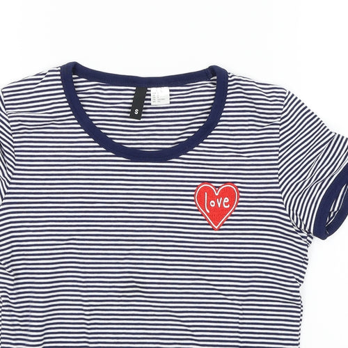 Divided Womens Blue Striped  Basic T-Shirt Size S