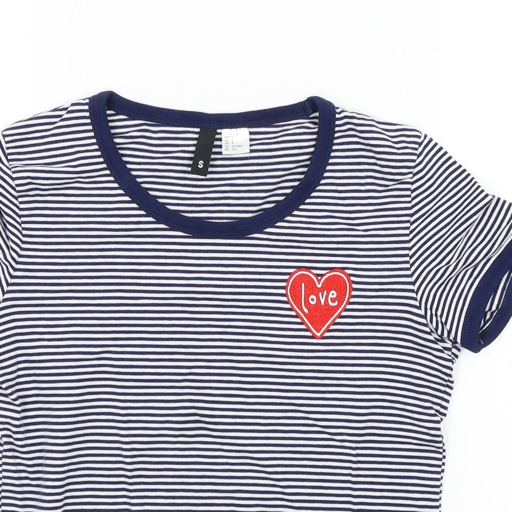 Divided Womens Blue Striped  Basic T-Shirt Size S