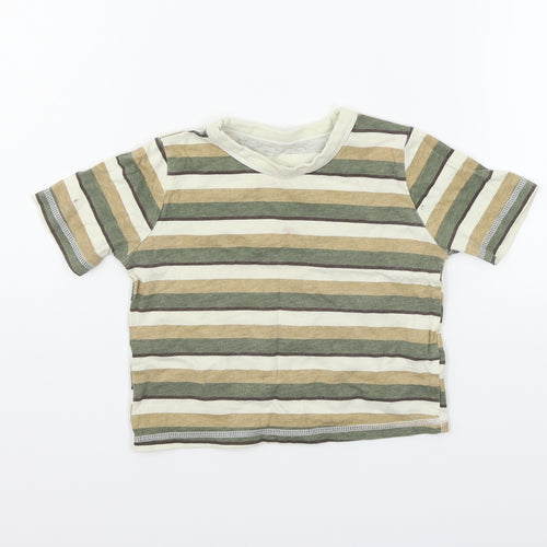 George Girls Beige Striped  Basic T-Shirt Size 2 Years
