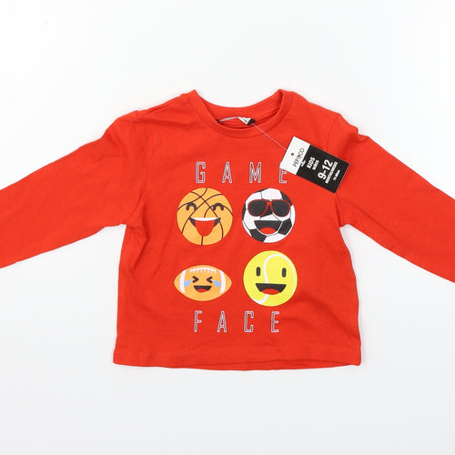 PEP & cO Boys Red   Basic T-Shirt Size 9-12 Months  - game face