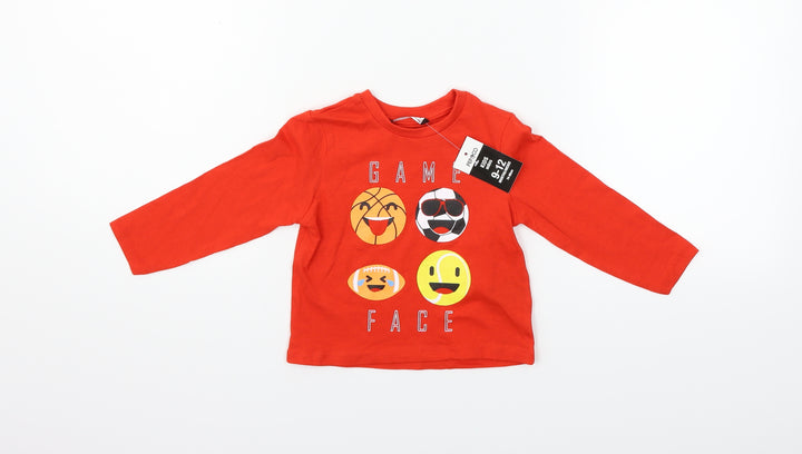 PEP & cO Boys Red Basic T-Shirt Size 9-12 Months - game face