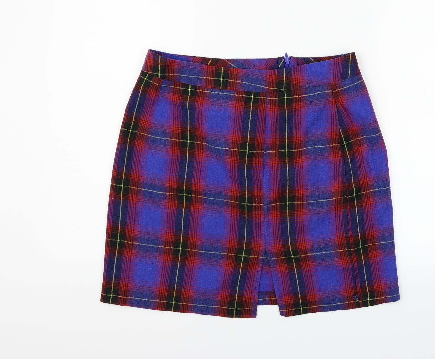 Boohoo Womens Blue Check  Flare Skirt Size 14