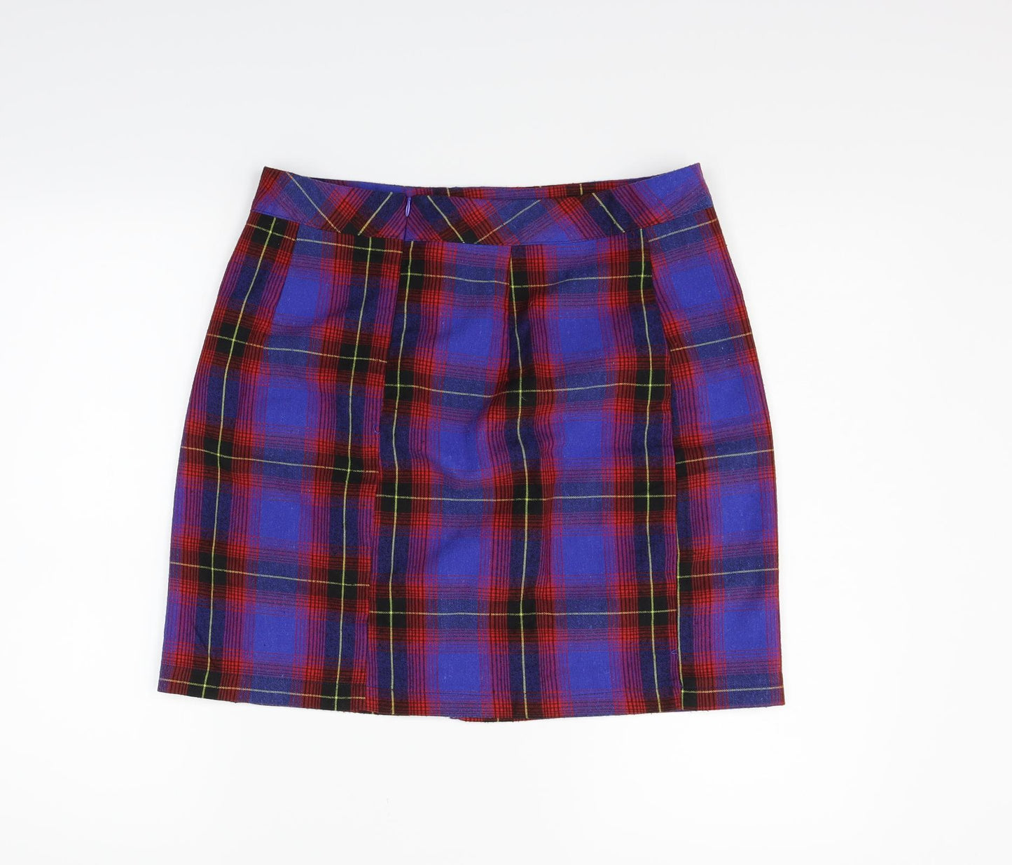 Boohoo Womens Blue Check  Flare Skirt Size 14