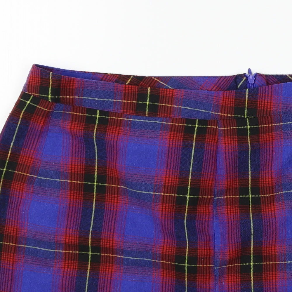 Boohoo Womens Blue Check  Flare Skirt Size 14