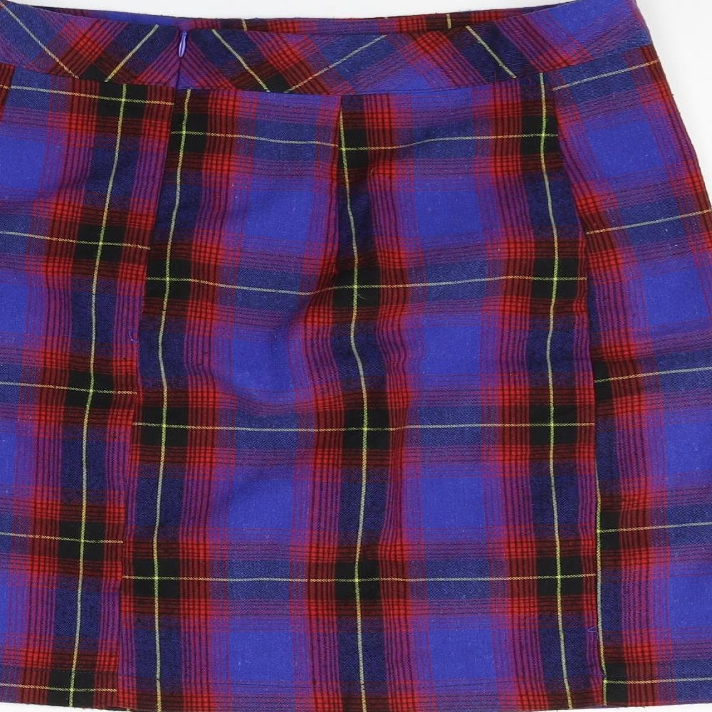 Boohoo Womens Blue Check  Flare Skirt Size 14