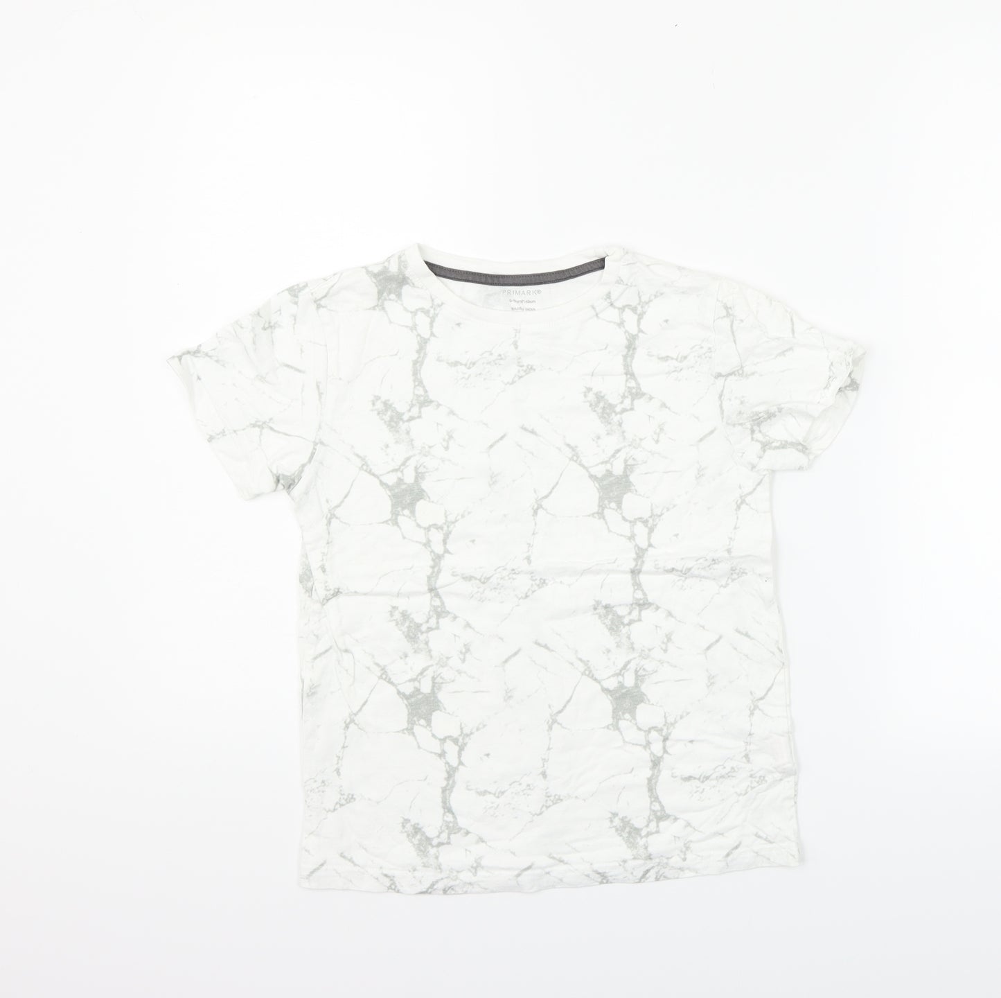 Primark Boys White Geometric  Basic T-Shirt Size 9-10 Years