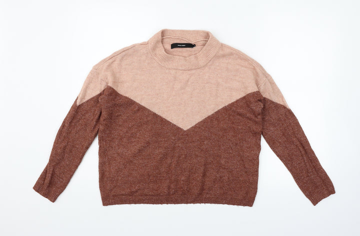 VERO MODA Womens Beige Geometric Pullover Jumper Size S