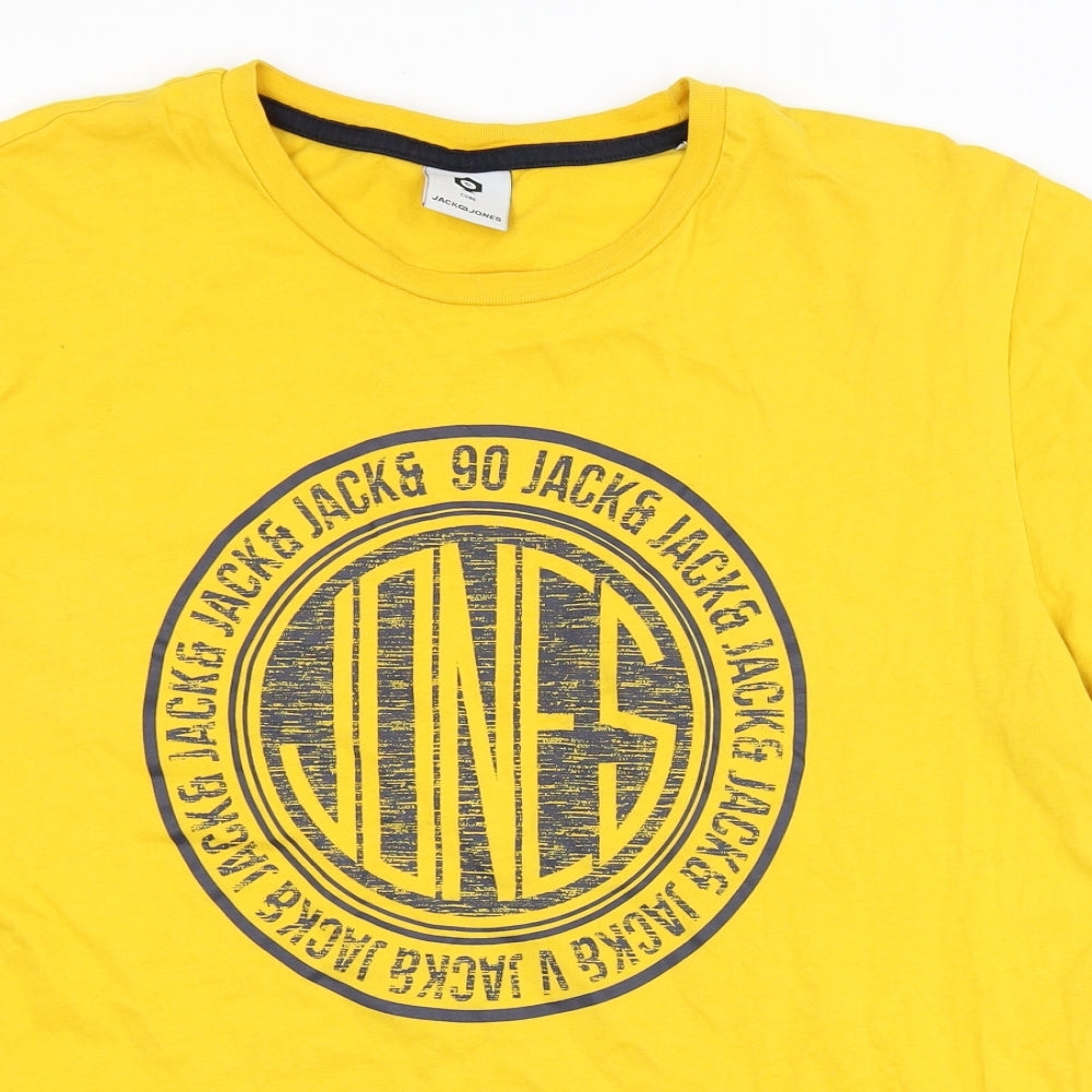 JACK & JONES Mens Yellow    T-Shirt Size L  - logo