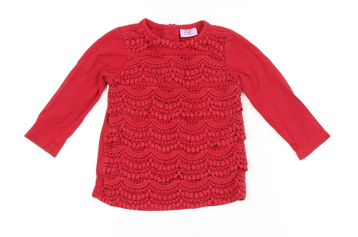 F&F Baby Red Pullover T-Shirt Size 6-9 Months - Back Button Up, front layered