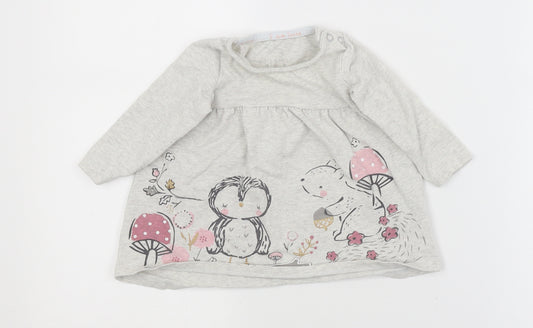 Front view of F&F Baby Grey T-Shirt Dress, size 3-6, Months - animal, nature