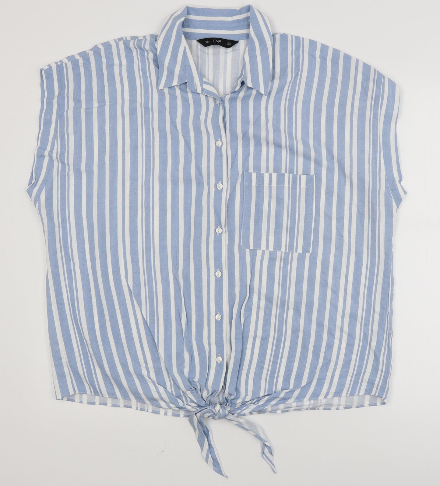 F&F Womens Black Striped  Cropped Blouse Size 16