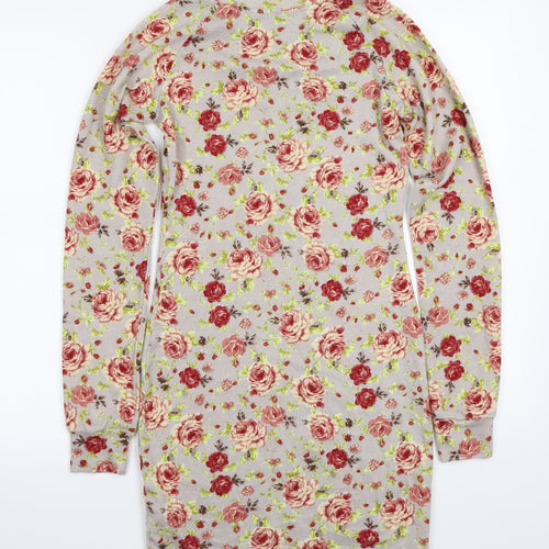 Boohoo Womens Grey Floral Rayon A-Line  Size 8