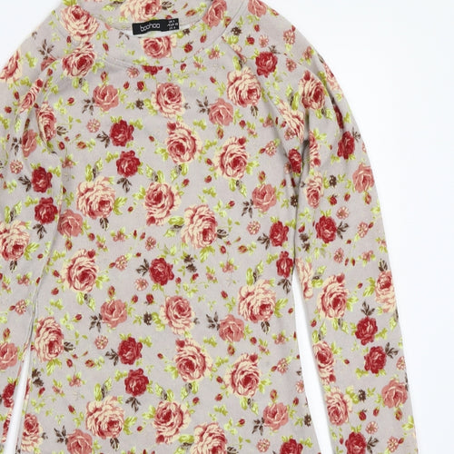 Boohoo Womens Grey Floral Rayon A-Line  Size 8