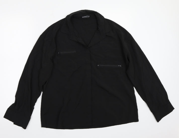 Boohoo Womens Black Basic Button-Up Size 14