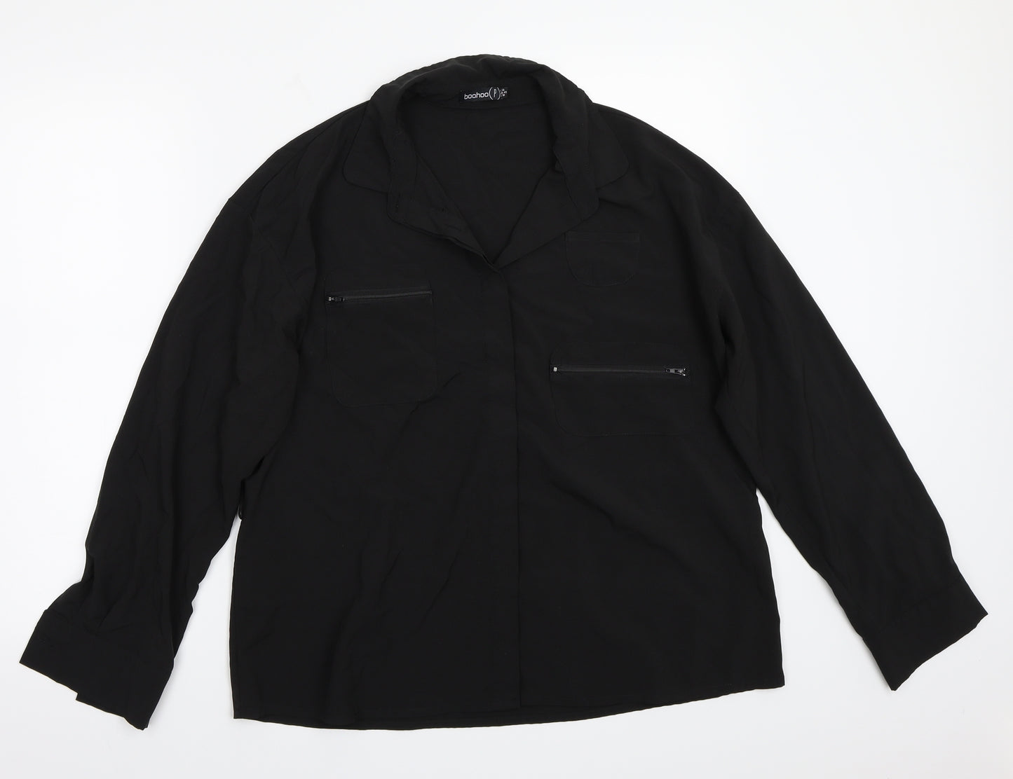 Boohoo Womens Black   Basic Button-Up Size 14