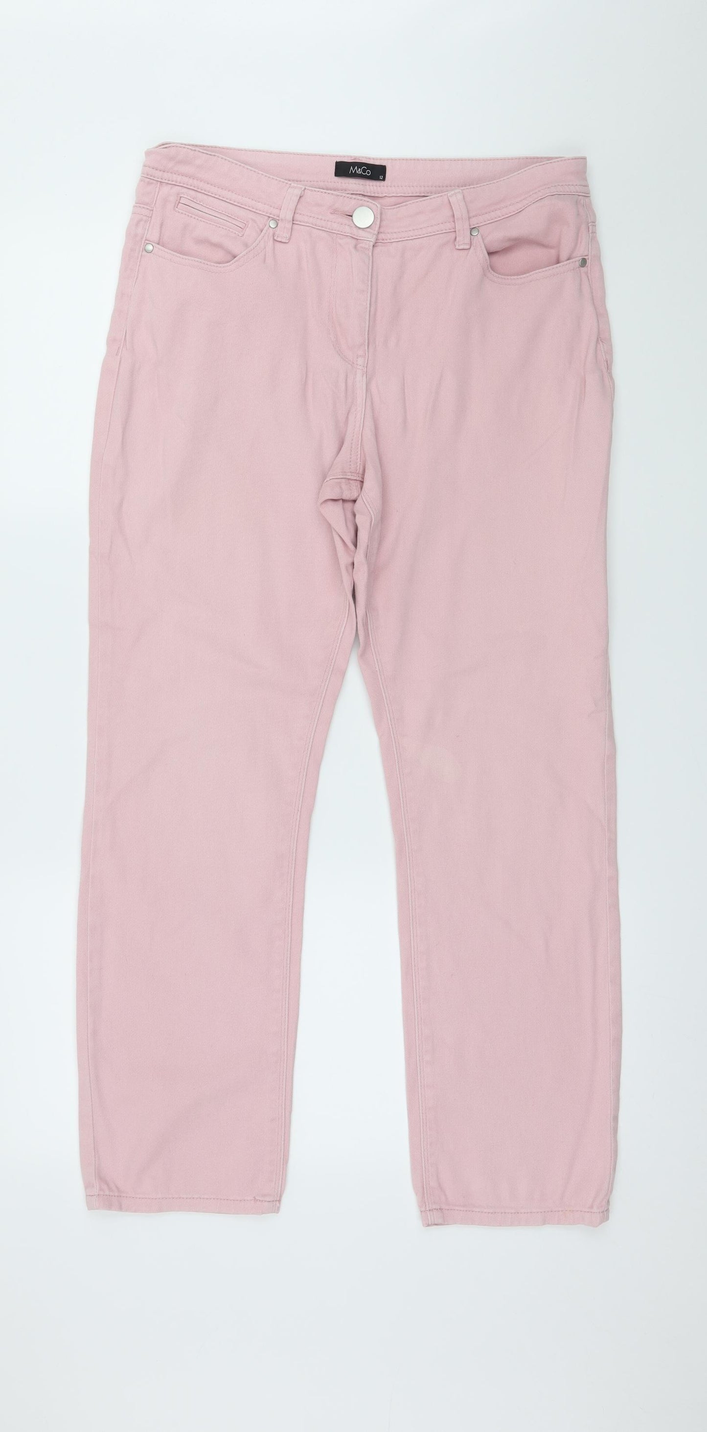 M&Co Womens Pink  Denim Straight Jeans Size 12 L27 in
