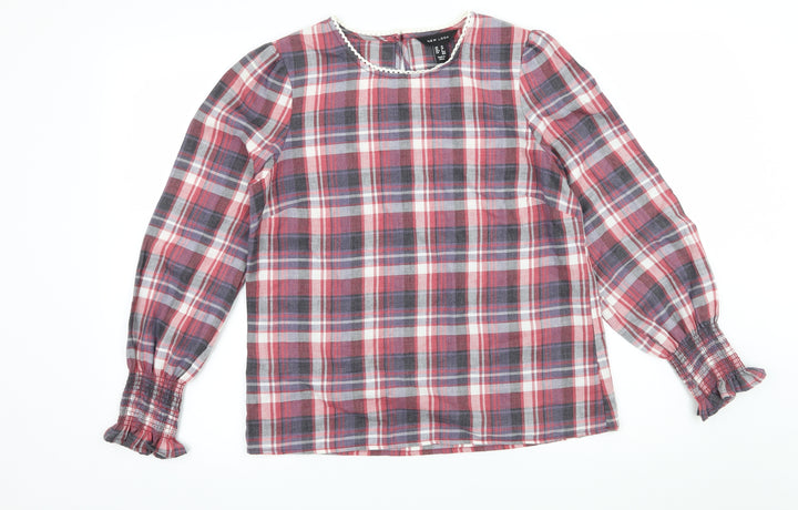 New Look Womens Pink Plaid Basic Blouse Size 10