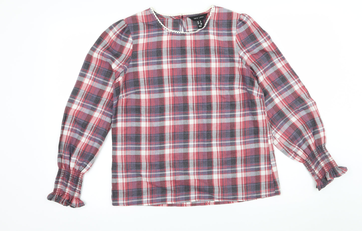 New Look Womens Pink Plaid  Basic Blouse Size 10