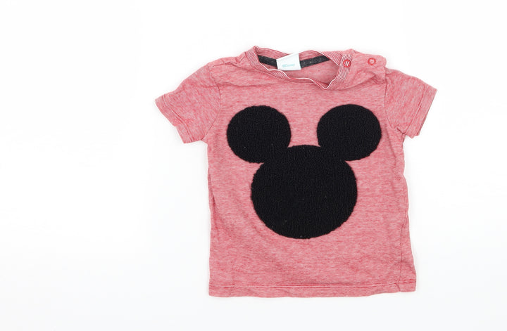 Disney Boys Red Striped Jersey Basic T-Shirt Size 12-18 Months