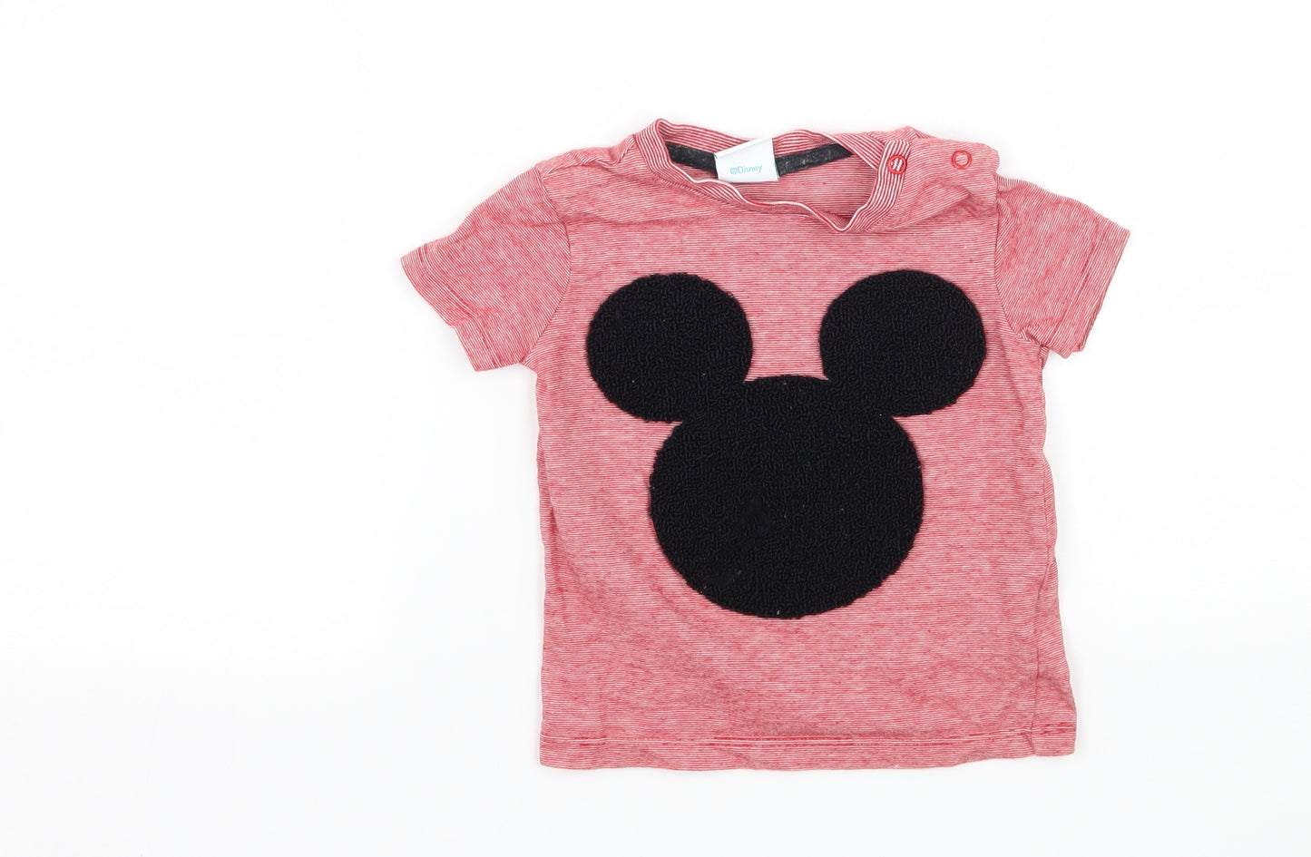 Disney Boys Red Striped Jersey Basic T-Shirt Size 12-18 Months